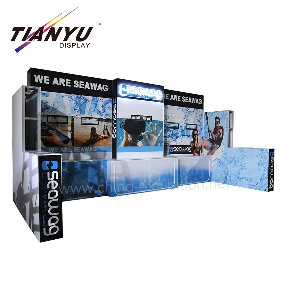 Cabina espositiva di grandi dimensioni con sistema modulare fai-da-te serie M con porta TV e bancone