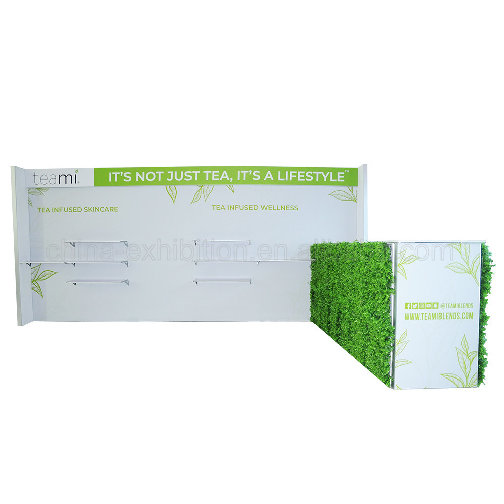 Espositore pubblicitario con fondale 4X4 e bancone espositivo