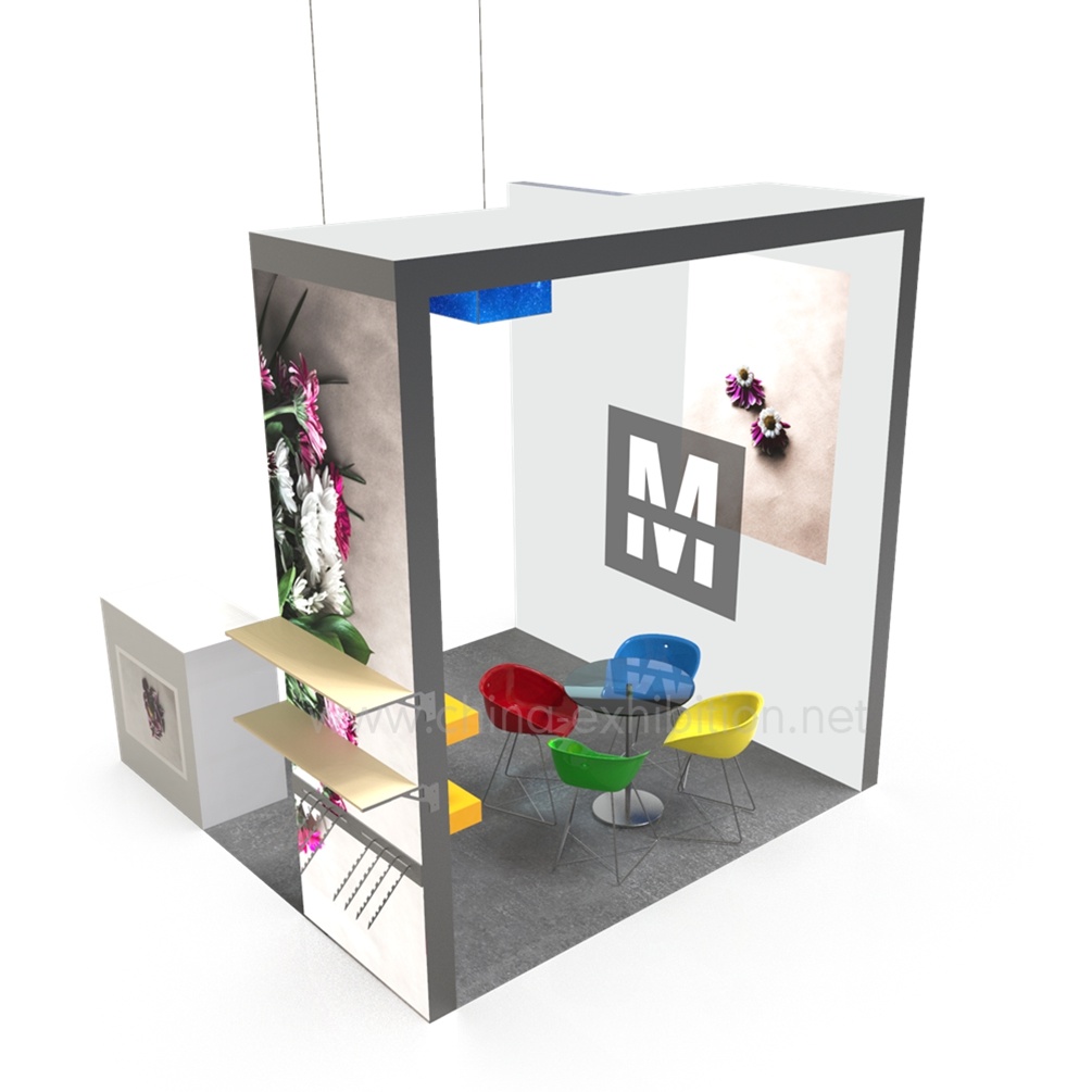 Memproduksi Custom Made Frameless Kain box Light dengan Backlight dan edgelight LED Digunakan di 3x3m Trade Show Booth