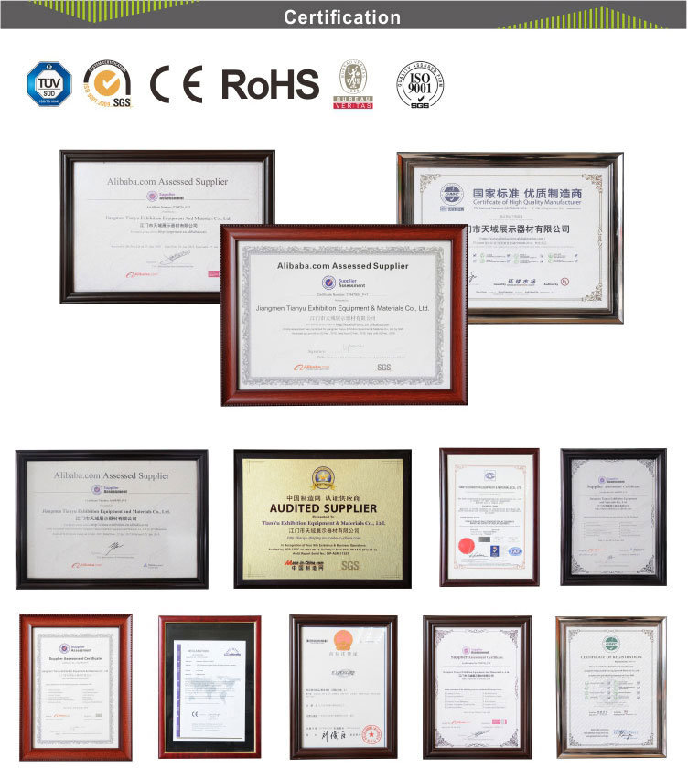 أفكار جديدة للمنتج 2019 لمحات من نسيج الألمنيوم فقط ذات إضاءة خلفية LED ، صندوق المعارض التجارية