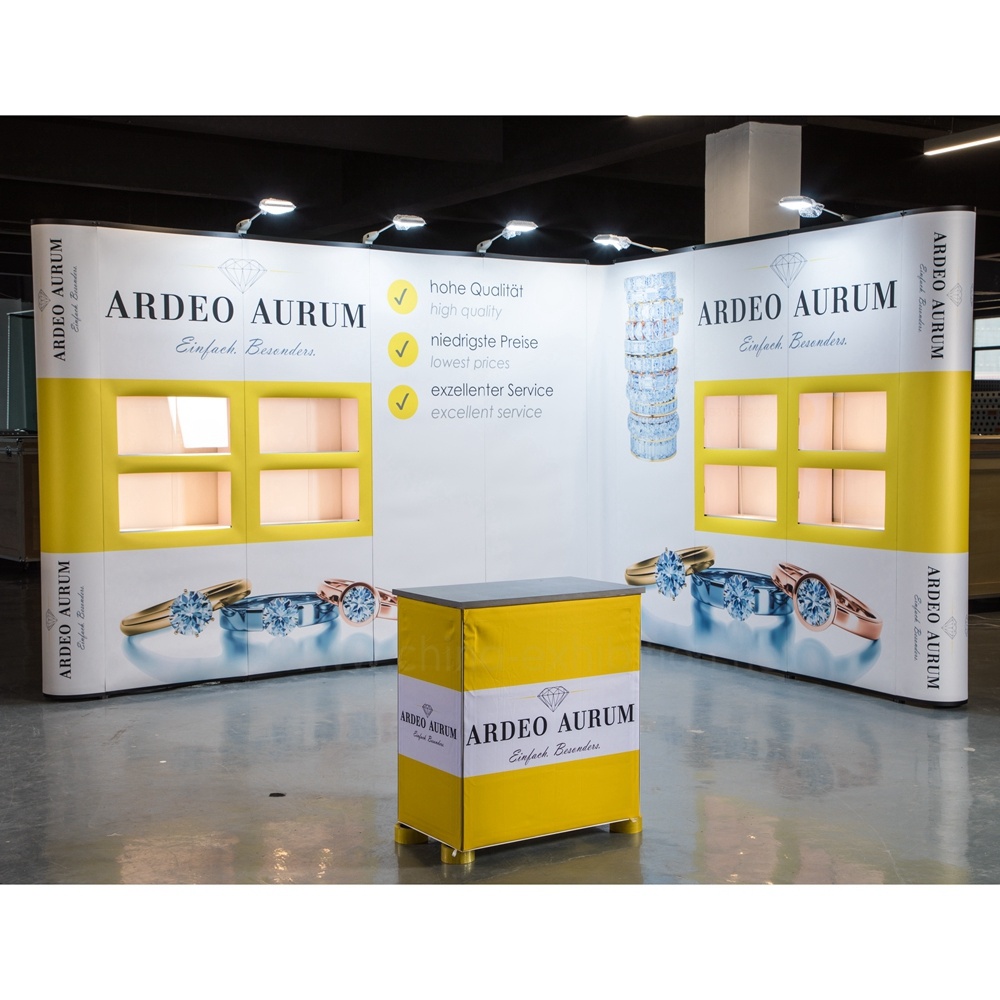 PVC dan Tekstil Foto Back Drop Tampilan 3D Desain Ringan Pop up berdiri.