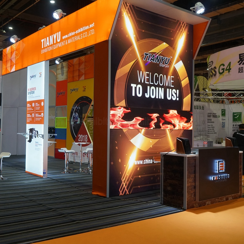 Design della cabina espositiva in alluminio stabile 20X20 con display a LED