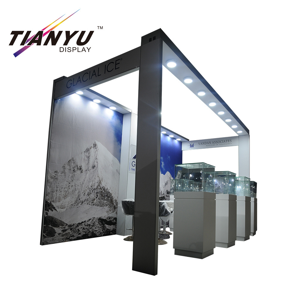 Gedrukte Tension Fabric Achtergrond Stand Custom Trade Show Booth display design 10X10 voor beursstand